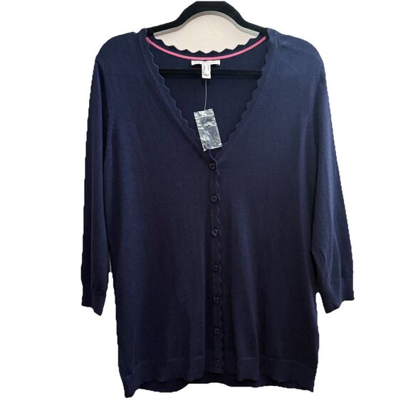Isaac Mizrahi Live! 3/4 Sleeve Cropped Button Front Cardigan Medium Blue NWOT - Picture 1 of 6